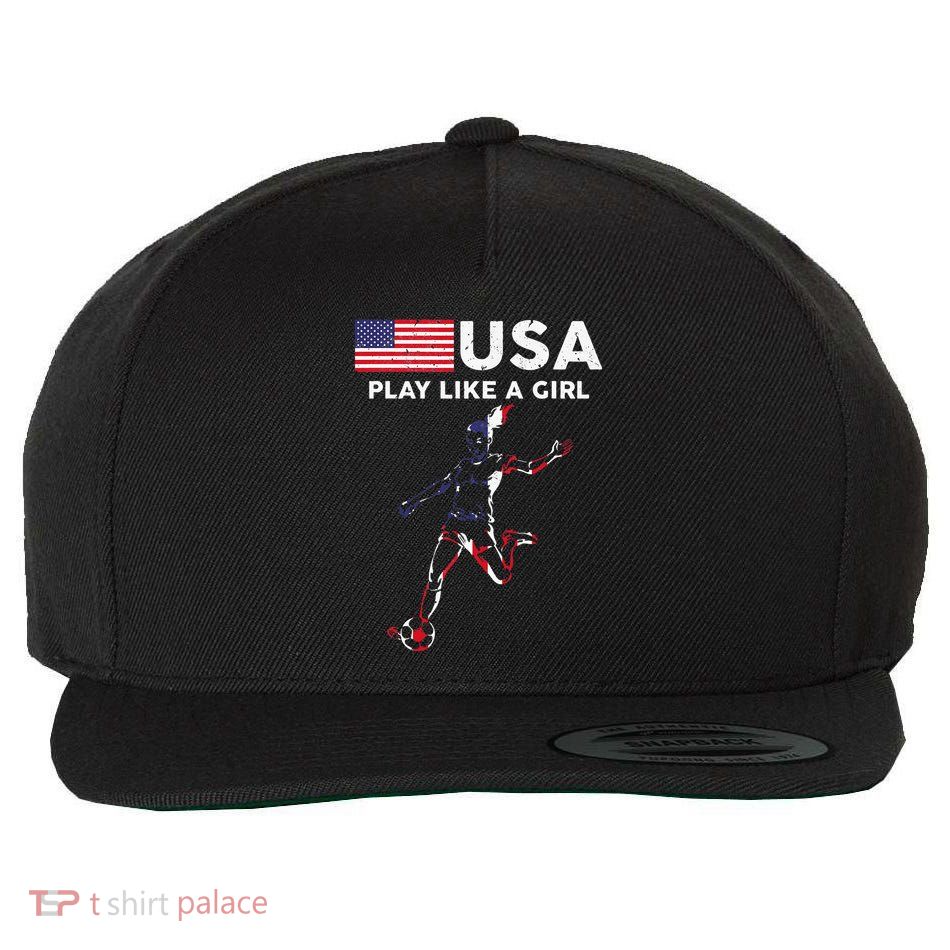 Usa Play Like A Girl Soccer Football Usa Flag Wool Snapback Cap