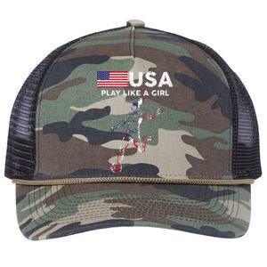 Usa Play Like A Girl Soccer Football Usa Flag Retro Rope Trucker Hat Cap