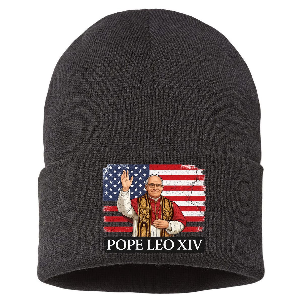 USA Pope Leo XIV Robert American Flag Sustainable Knit Beanie