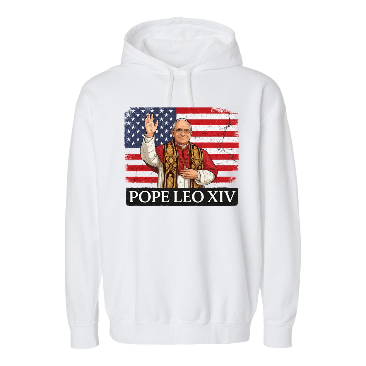 USA Pope Leo XIV Robert American Flag Garment-Dyed Fleece Hoodie
