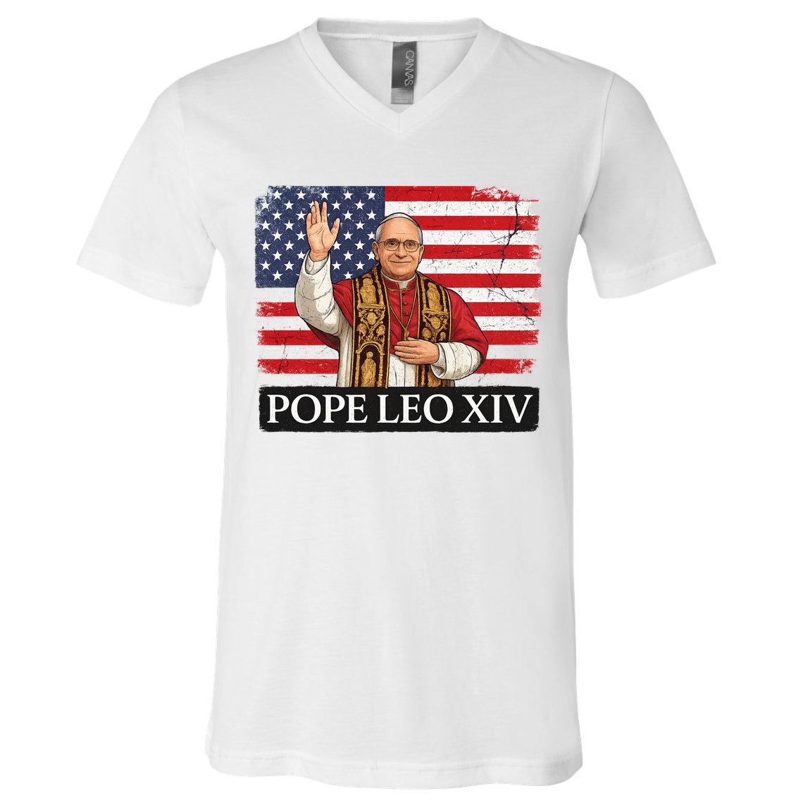 USA Pope Leo XIV Robert American Flag V-Neck T-Shirt