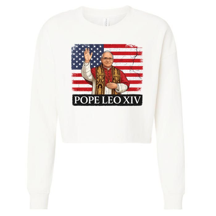 USA Pope Leo XIV Robert American Flag Cropped Pullover Crew