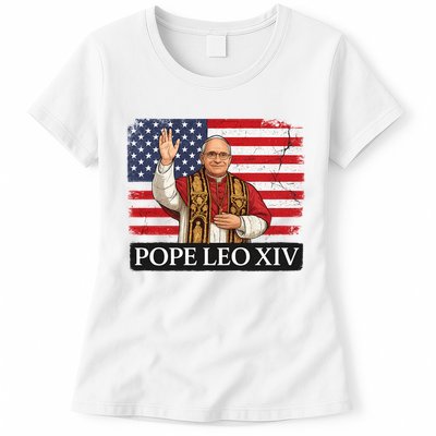 USA Pope Leo XIV Robert American Flag Womens T-Shirt
