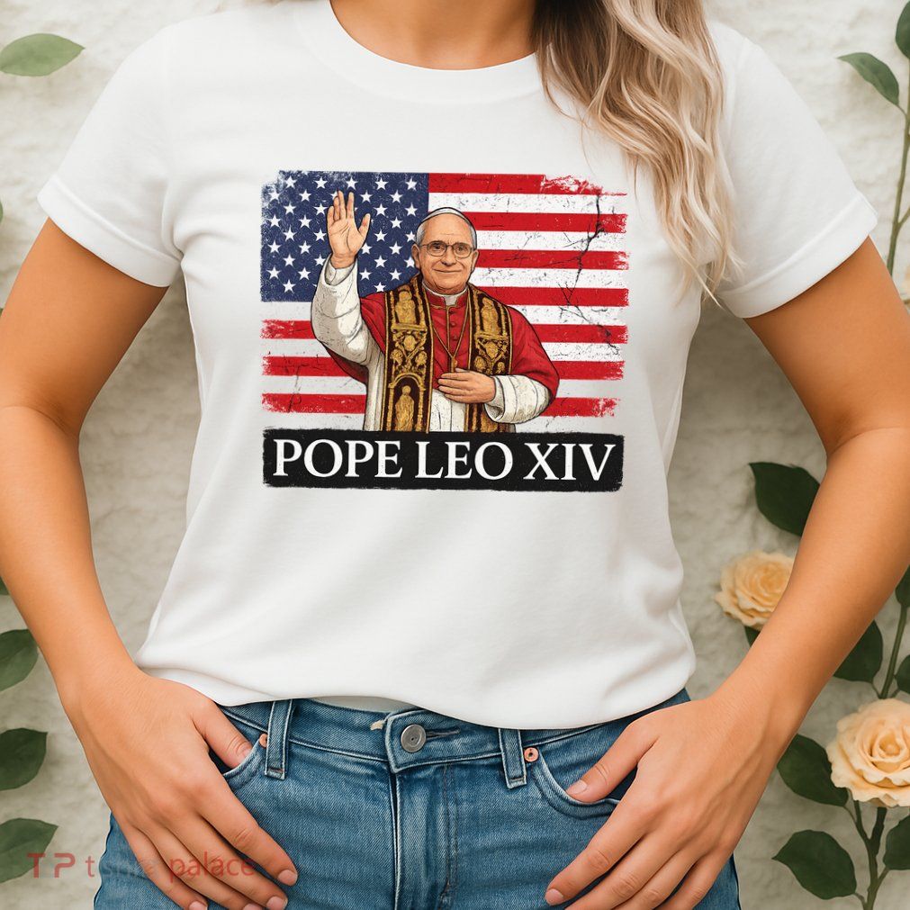 USA Pope Leo XIV Robert American Flag Womens T-Shirt