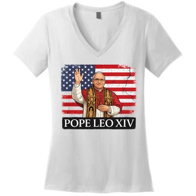 USA Pope Leo XIV Robert American Flag Women's V-Neck T-Shirt
