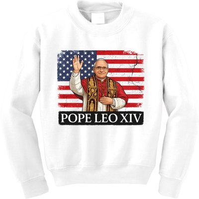 USA Pope Leo XIV Robert American Flag Kids Sweatshirt