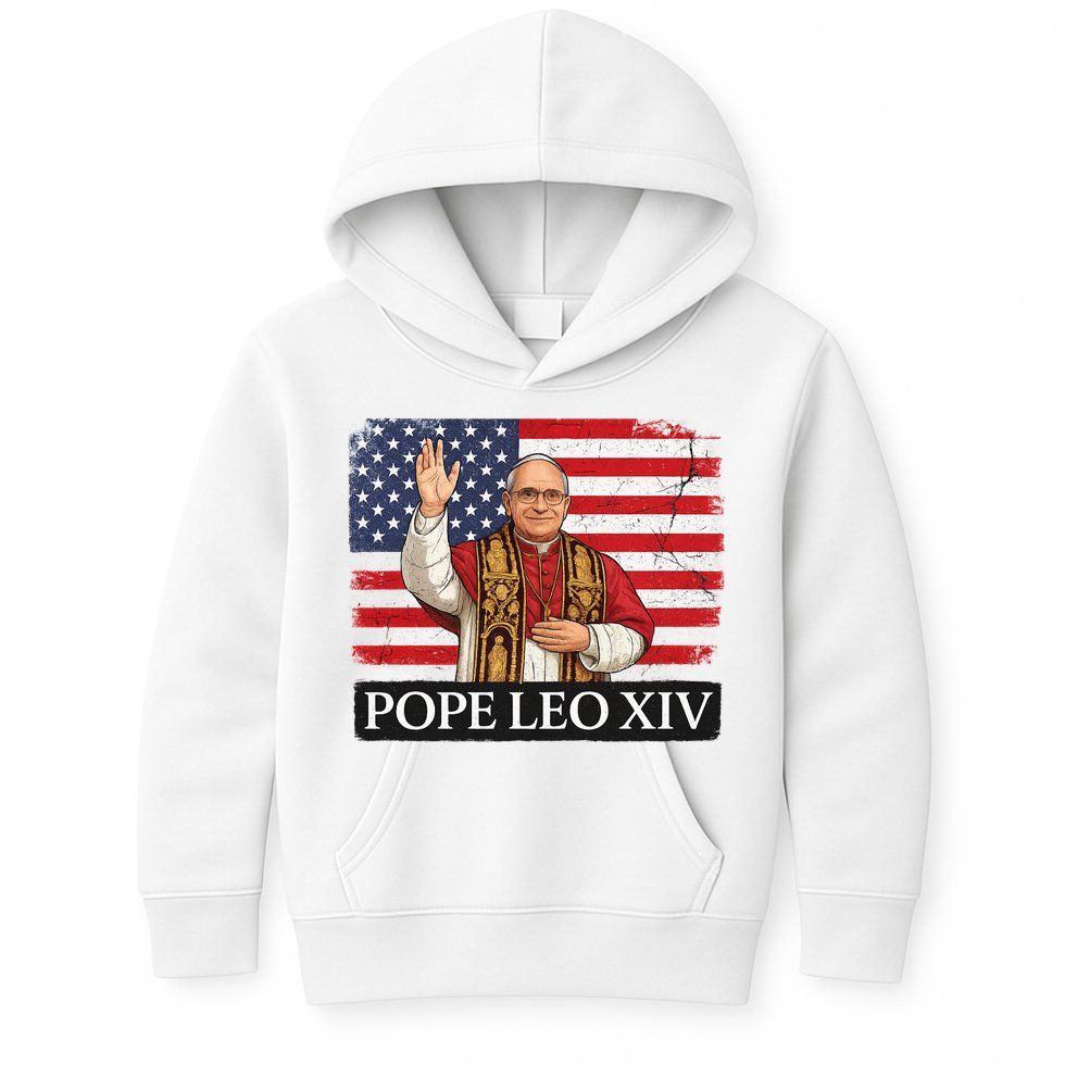 USA Pope Leo XIV Robert American Flag Kids Hoodie