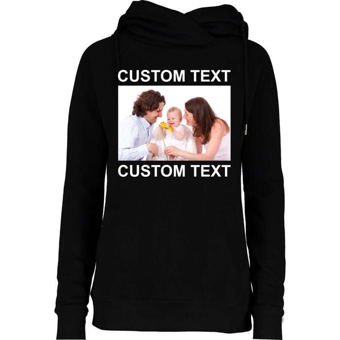 Upload Personalize Design or Photo Custom Text Womens Funnel Neck Pullover Hood