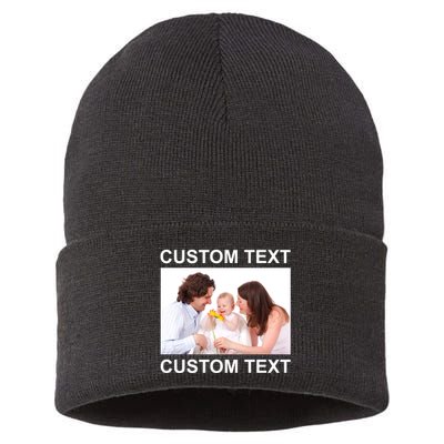 Upload Personalize Design or Photo Custom Text Sustainable Knit Beanie