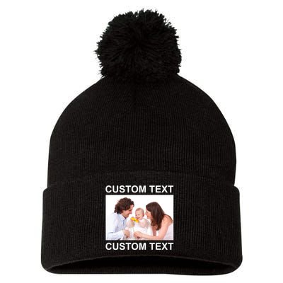 Upload Personalize Design or Photo Custom Text Pom Pom 12in Knit Beanie
