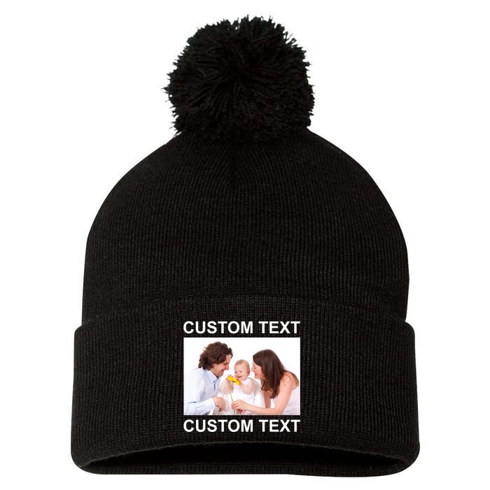 Upload Personalize Design or Photo Custom Text Pom Pom 12in Knit Beanie