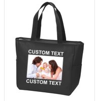 Upload Personalize Design or Photo Custom Text Zip Tote Bag