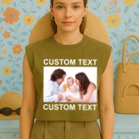 Upload Personalize Design or Photo Custom Text Garment-Dyed Women's Muscle Tee