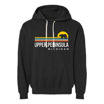 Upper Peninsula Michigan Mi Bear Vintage Retro Souvenirs Garment-Dyed Fleece Hoodie