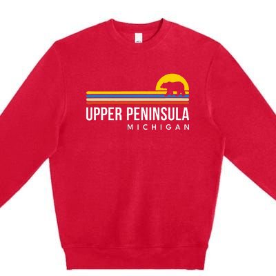 Upper Peninsula Michigan Mi Bear Vintage Retro Souvenirs Premium Crewneck Sweatshirt