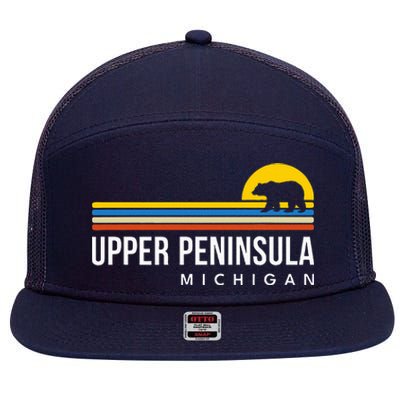 Upper Peninsula Michigan Mi Bear Vintage Retro Souvenirs 7 Panel Mesh Trucker Snapback Hat