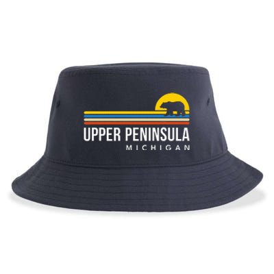 Upper Peninsula Michigan Mi Bear Vintage Retro Souvenirs Sustainable Bucket Hat