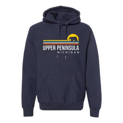 Upper Peninsula Michigan Mi Bear Vintage Retro Souvenirs Premium Hoodie