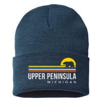 Upper Peninsula Michigan Mi Bear Vintage Retro Souvenirs Sustainable Knit Beanie