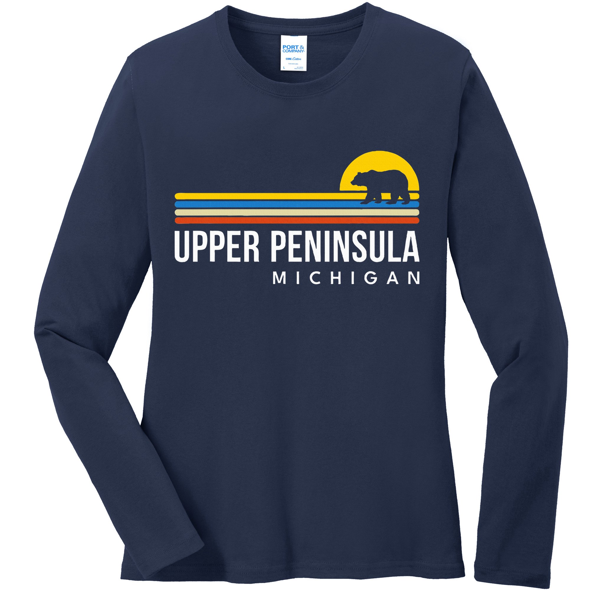 Upper Peninsula Michigan Mi Bear Vintage Retro Souvenirs Ladies Long Sleeve Shirt
