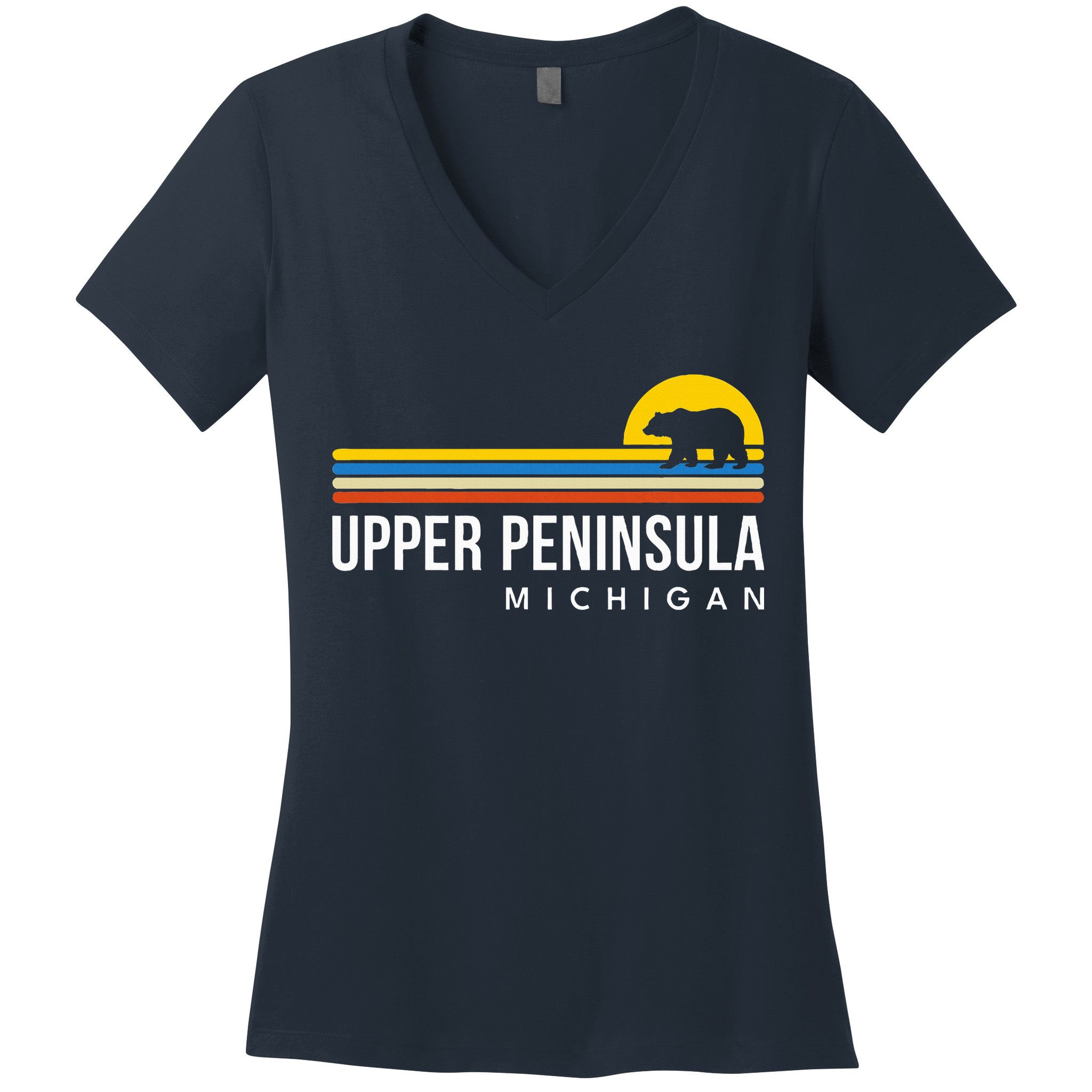 Upper Peninsula Michigan Mi Bear Vintage Retro Souvenirs Women's V-Neck T-Shirt