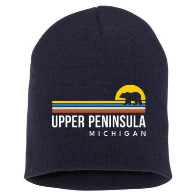 Upper Peninsula Michigan Mi Bear Vintage Retro Souvenirs Short Acrylic Beanie