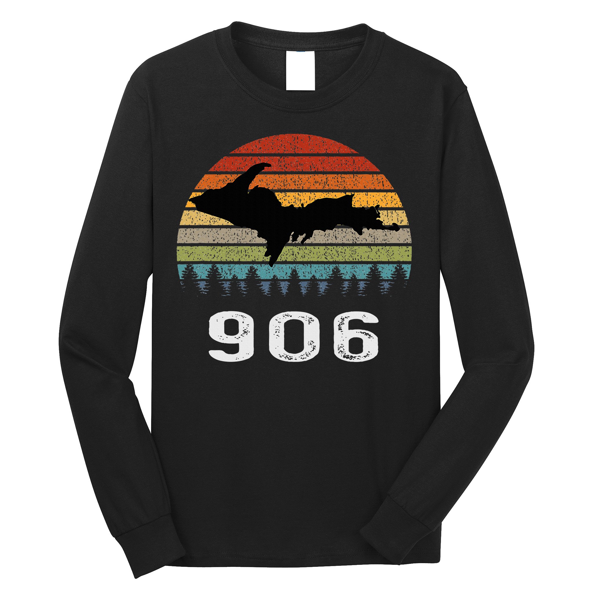 Upper Peninsula Michigan Mi Up Retro 906 Yooper Long Sleeve Shirt