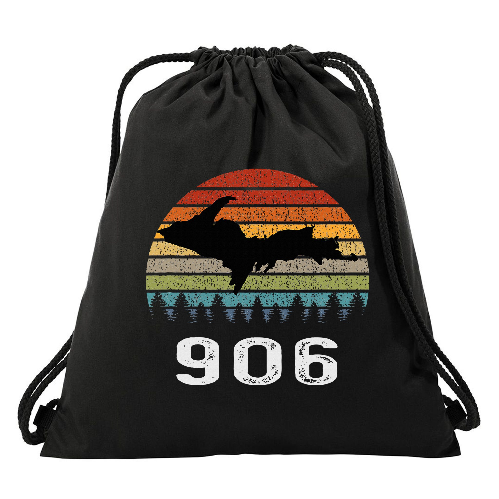 Upper Peninsula Michigan Mi Up Retro 906 Yooper Drawstring Bag