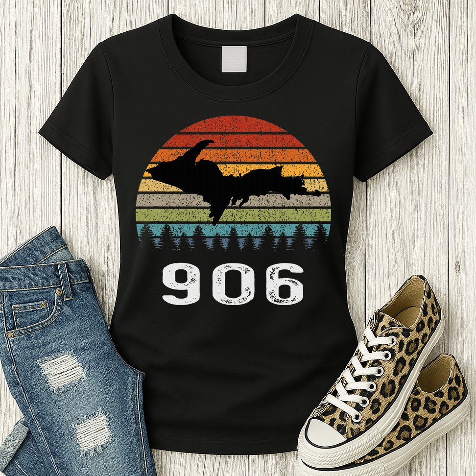 Upper Peninsula Michigan Mi Up Retro 906 Yooper Womens T-Shirt