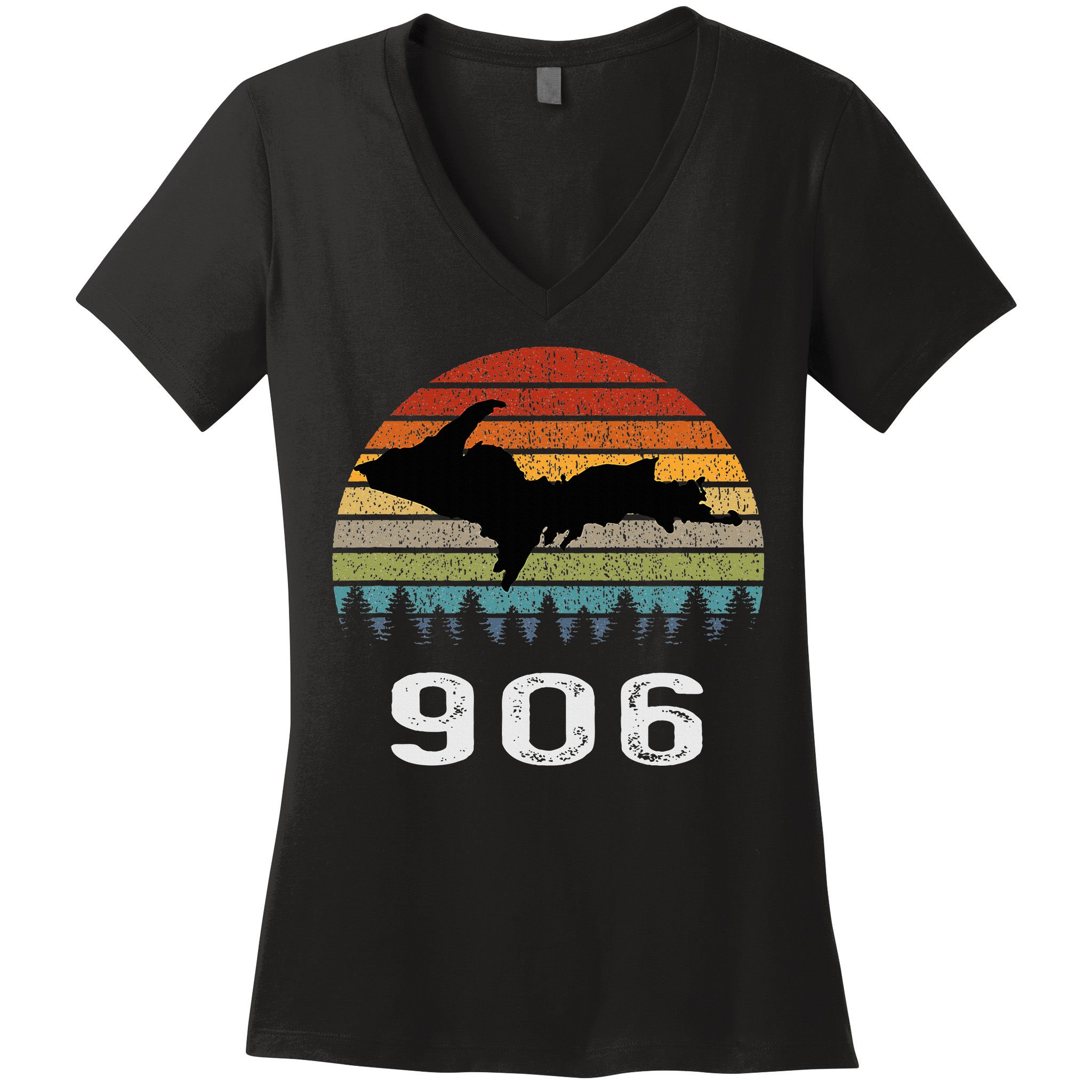 Upper Peninsula Michigan Mi Up Retro 906 Yooper Women's V-Neck T-Shirt
