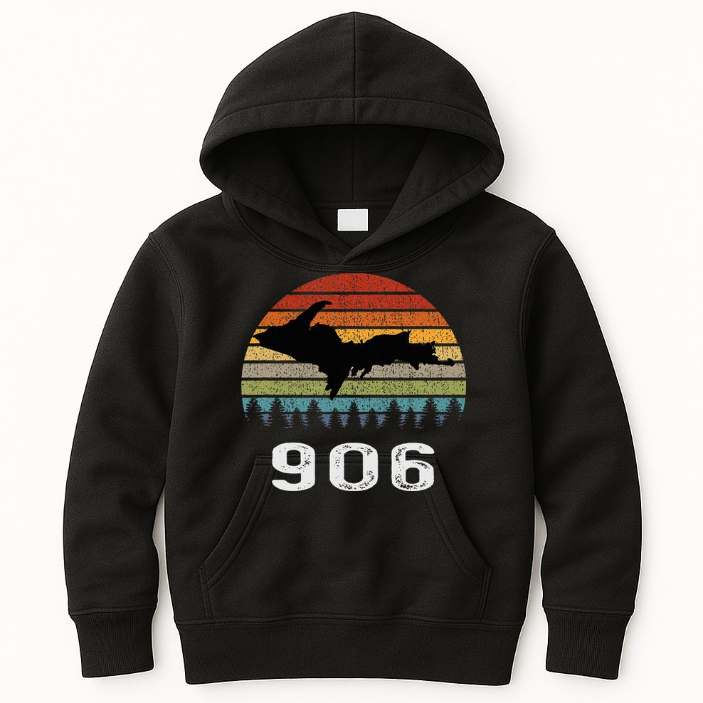Upper Peninsula Michigan Mi Up Retro 906 Yooper Kids Hoodie