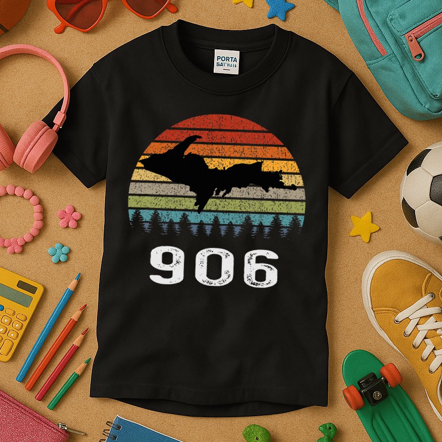 Upper Peninsula Michigan Mi Up Retro 906 Yooper Kids T-Shirt