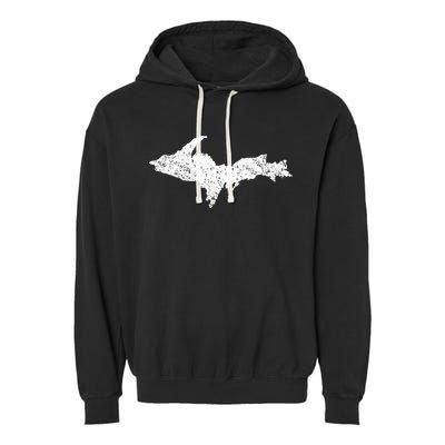 Upper Peninsula Map Up Home Yooper Pride Michigan Roots Garment-Dyed Fleece Hoodie