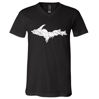 Upper Peninsula Map Up Home Yooper Pride Michigan Roots V-Neck T-Shirt