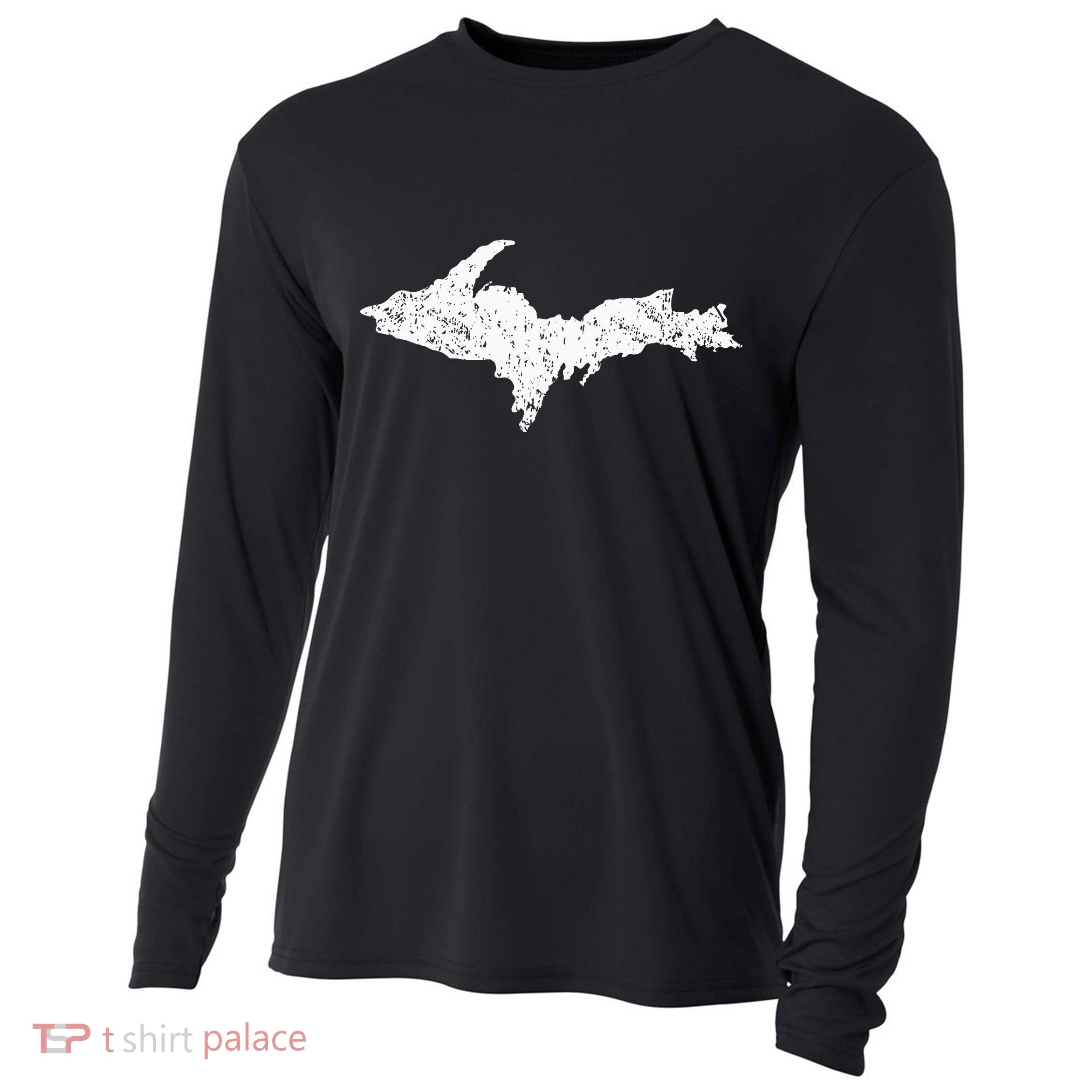 Upper Peninsula Map Up Home Yooper Pride Michigan Roots Cooling Performance Long Sleeve Crew