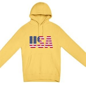 Usa Patriotic National American Flag Premium Pullover Hoodie