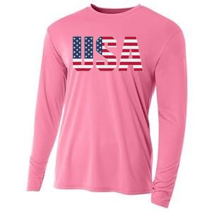 Usa Patriotic National American Flag Cooling Performance Long Sleeve Crew