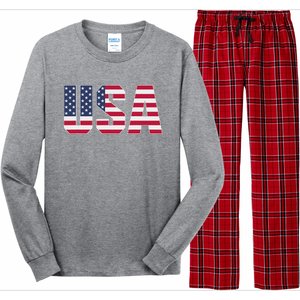 Usa Patriotic National American Flag Long Sleeve Pajama Set