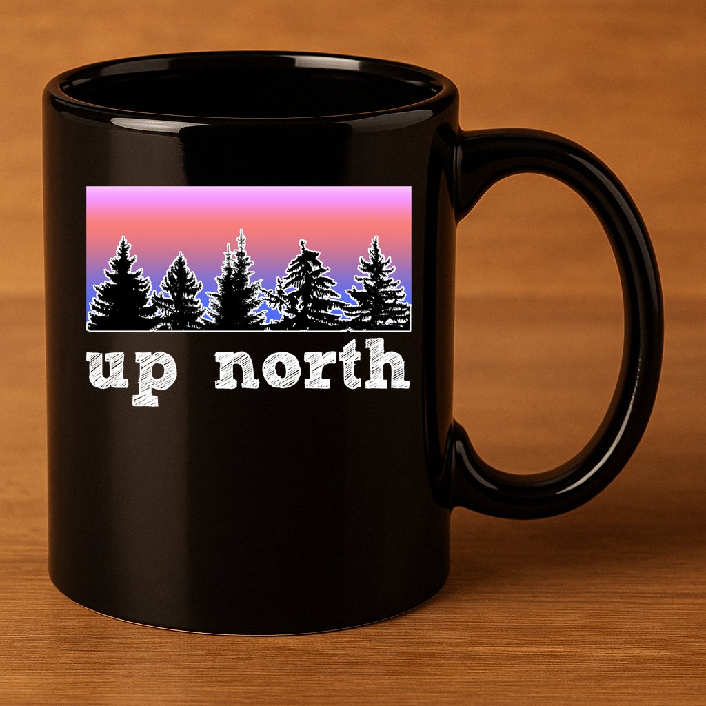 UpNorth Sunset Pine Tree Lake Life Nature 11oz C Handle Ceramic Mug