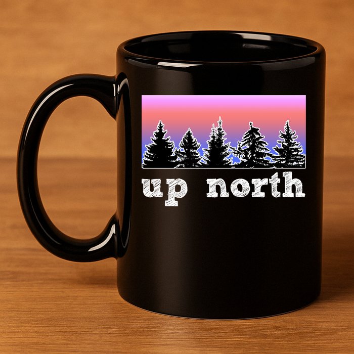 UpNorth Sunset Pine Tree Lake Life Nature 11oz C Handle Ceramic Mug