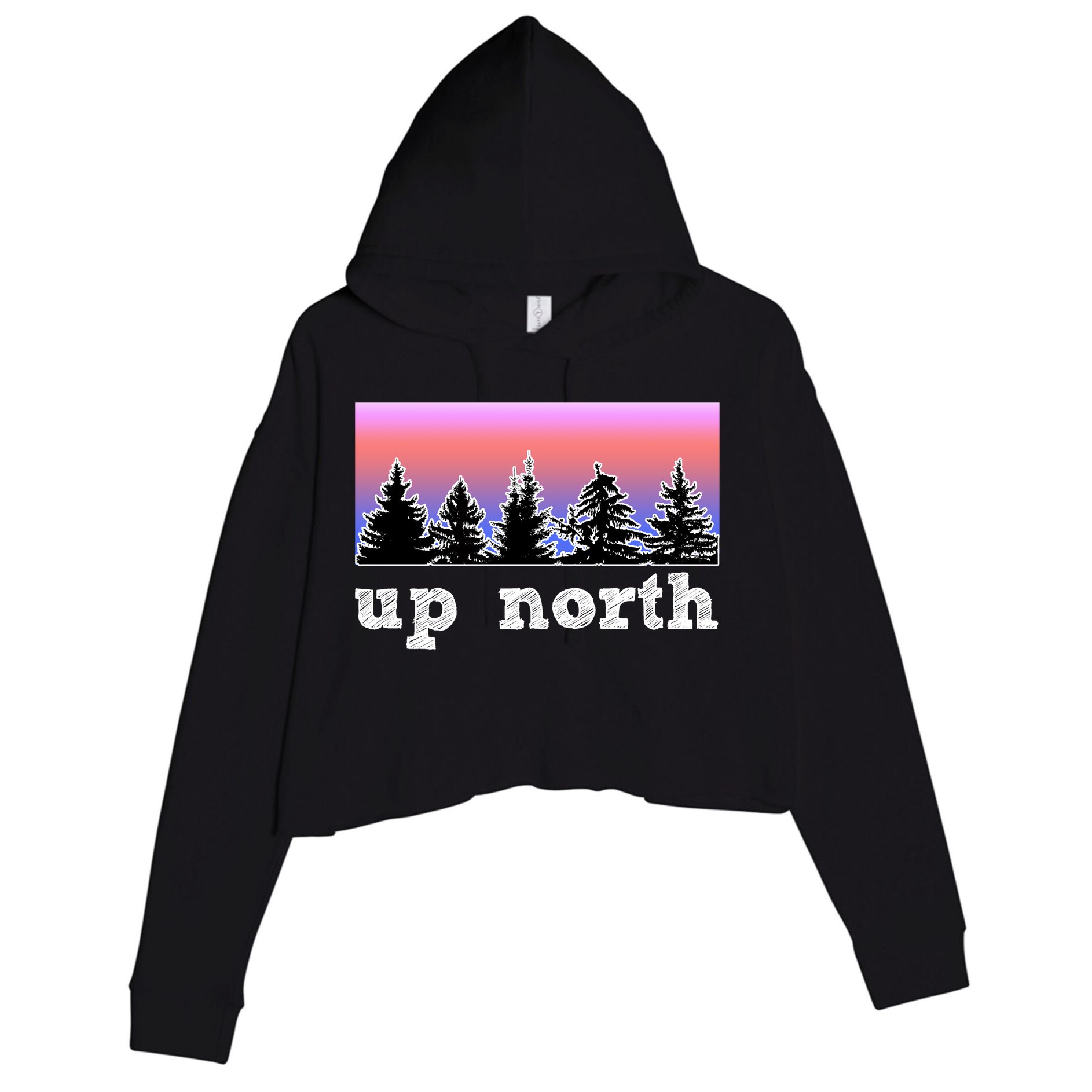 UpNorth Sunset Pine Tree Lake Life Nature Crop Fleece Hoodie