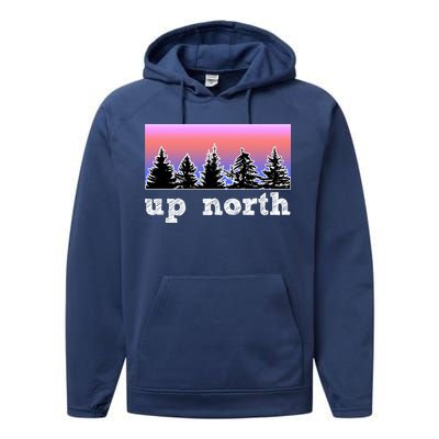 UpNorth Sunset Pine Tree Lake Life Nature Performance Fleece Hoodie