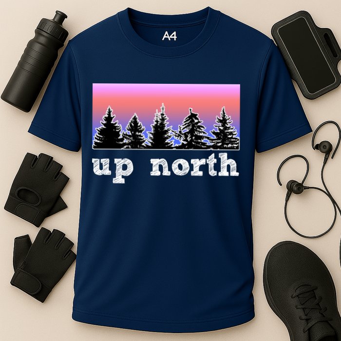 UpNorth Sunset Pine Tree Lake Life Nature Cooling Performance Crew T-Shirt