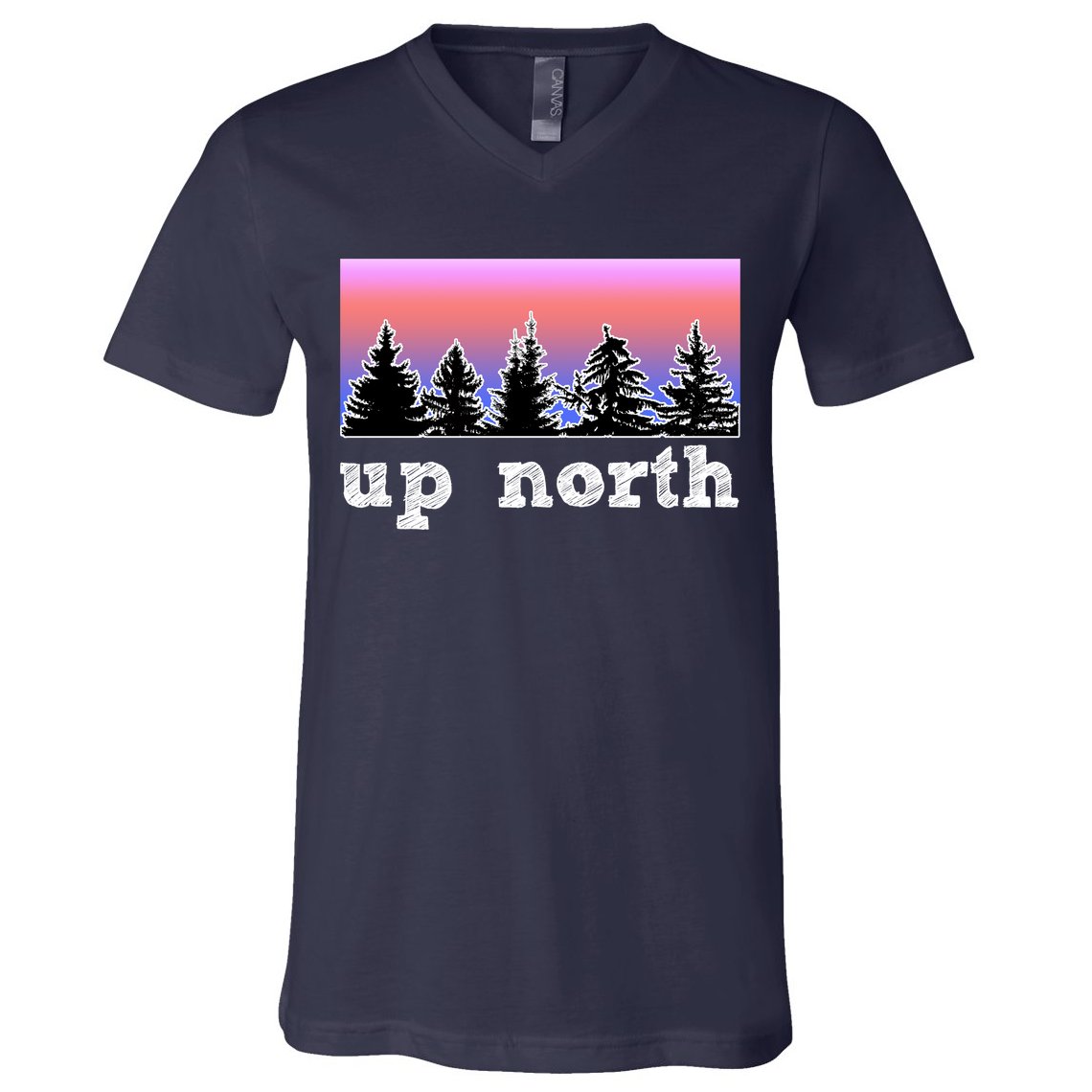 UpNorth Sunset Pine Tree Lake Life Nature V-Neck T-Shirt