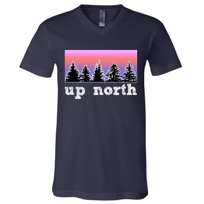 UpNorth Sunset Pine Tree Lake Life Nature V-Neck T-Shirt