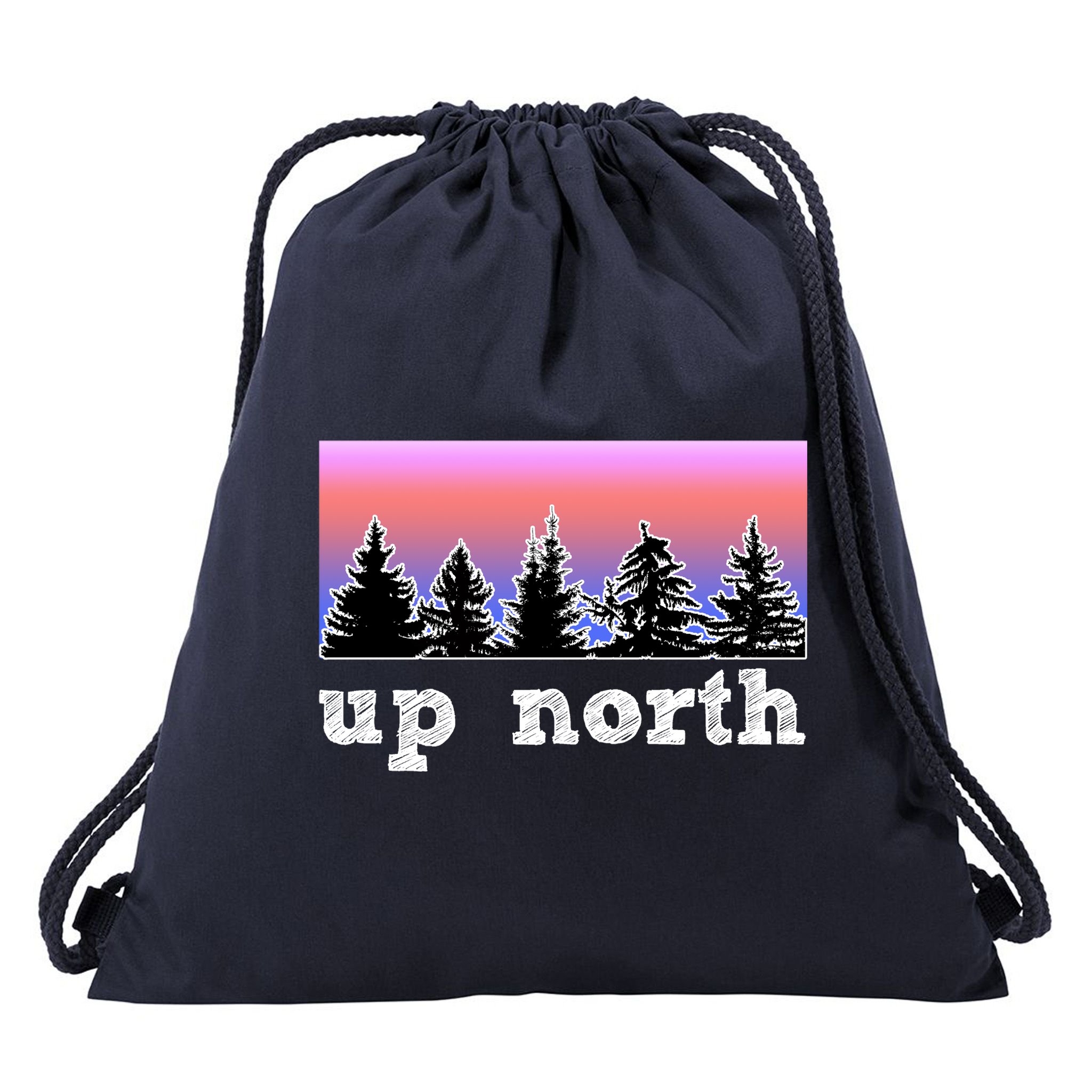 UpNorth Sunset Pine Tree Lake Life Nature Drawstring Bag