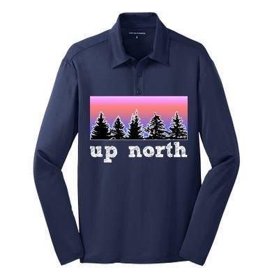 UpNorth Sunset Pine Tree Lake Life Nature Silk Touch Performance Long Sleeve Polo