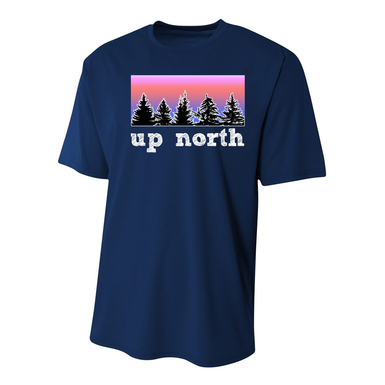 UpNorth Sunset Pine Tree Lake Life Nature Youth Performance Sprint T-Shirt