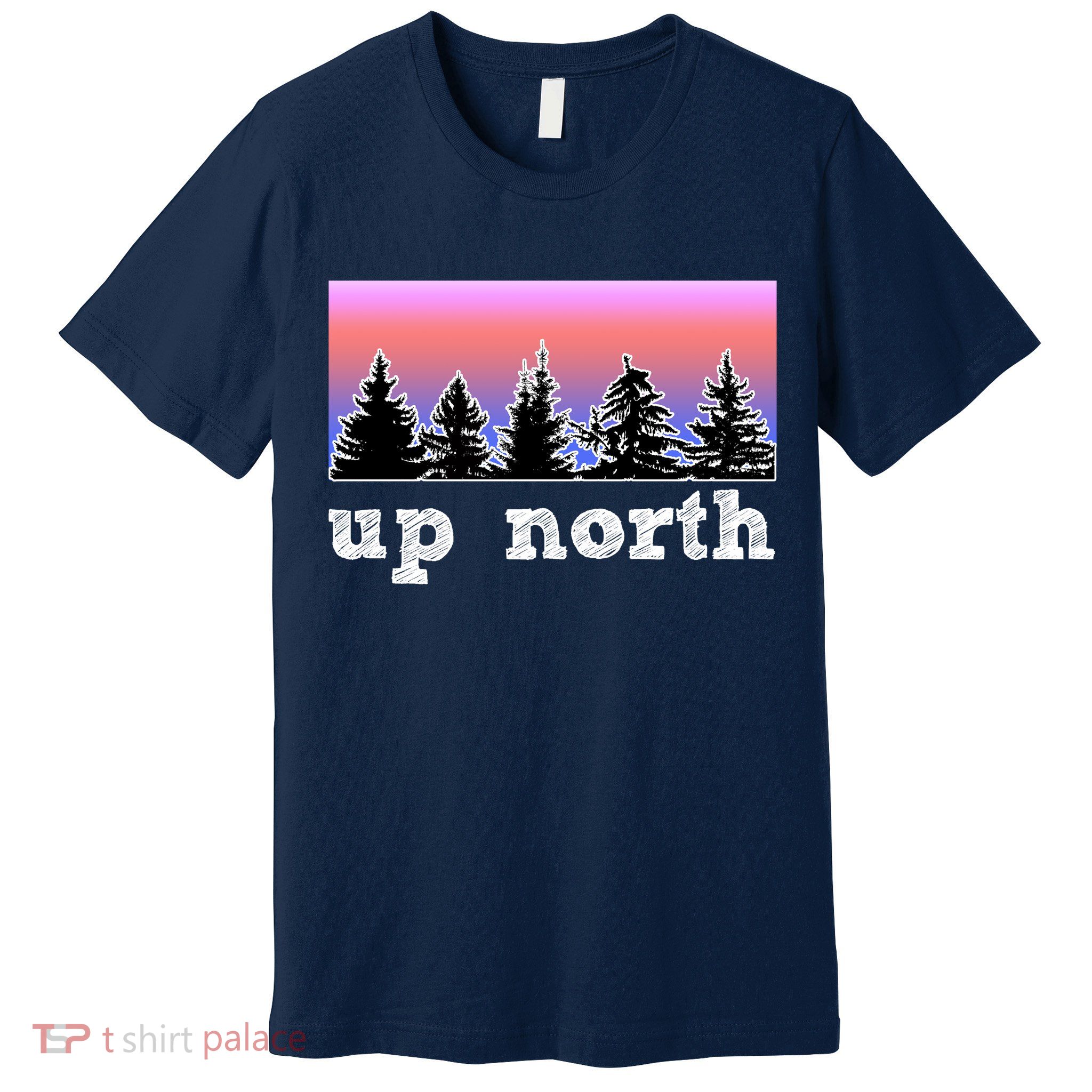 UpNorth Sunset Pine Tree Lake Life Nature Premium T-Shirt