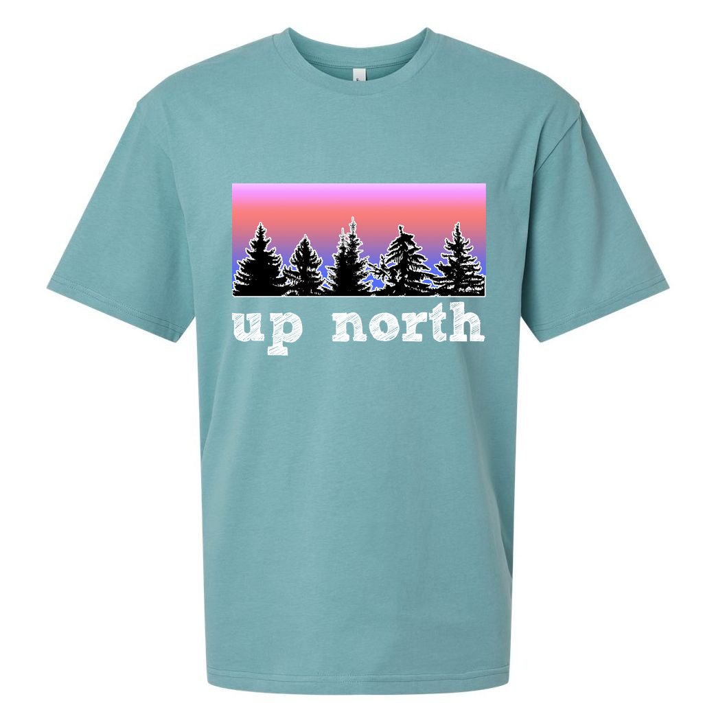UpNorth Sunset Pine Tree Lake Life Nature Sueded Cloud Jersey T-Shirt